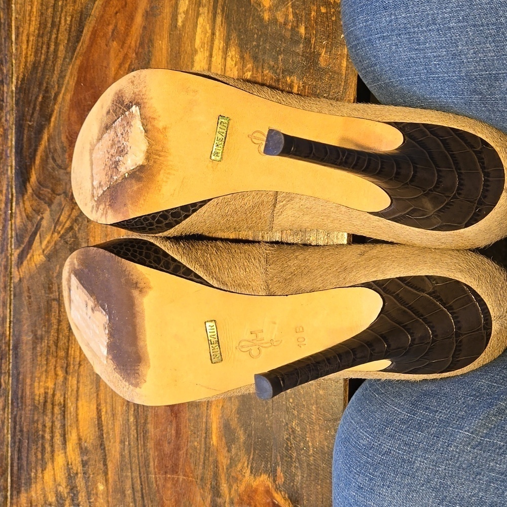 Cole Haan Calf Hair Tan and Brown Stiletto High Heels Size 10B - Picture 8 of 9
